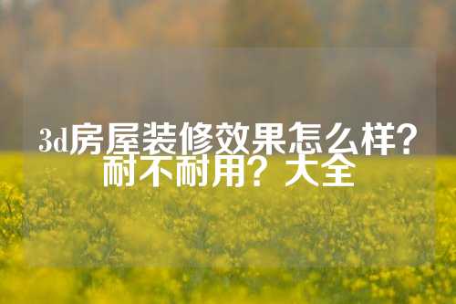 3d房屋装修效果怎么样？耐不耐用？大全